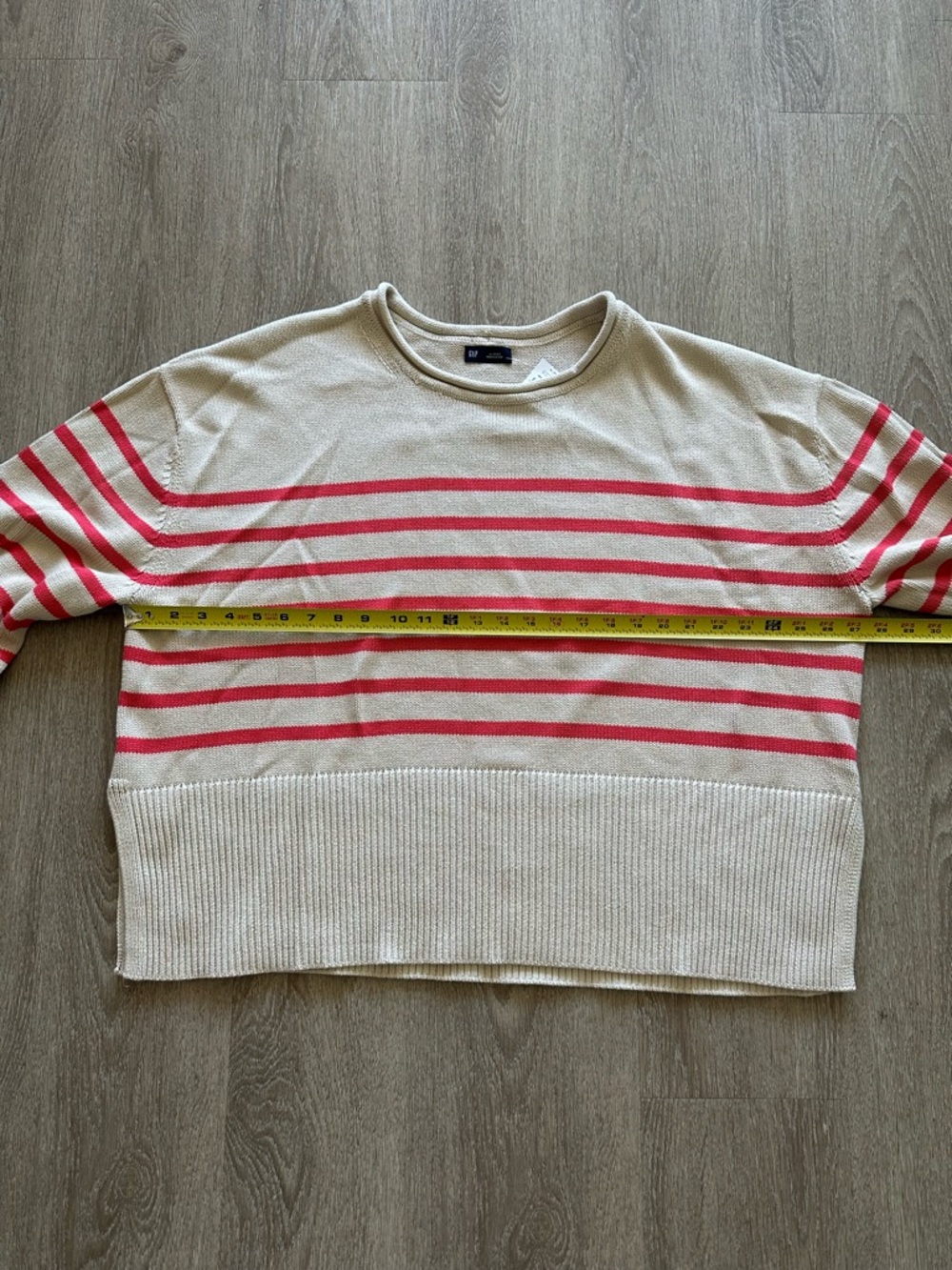 Gap 100% Cotton 24/7 Split-Hem Roll Neck Sweater in Cream & Coral Size XL - Picture 9 of 12